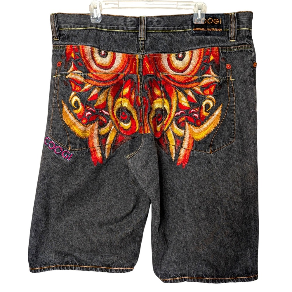 Coogi Authentic Australian Y2K Embroidered Dragon Denim Shorts W42 Hip Hop Vtg